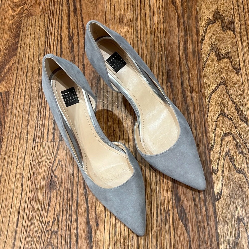 White House Black Market Light Gray suede heel. Size 8 very gently worn